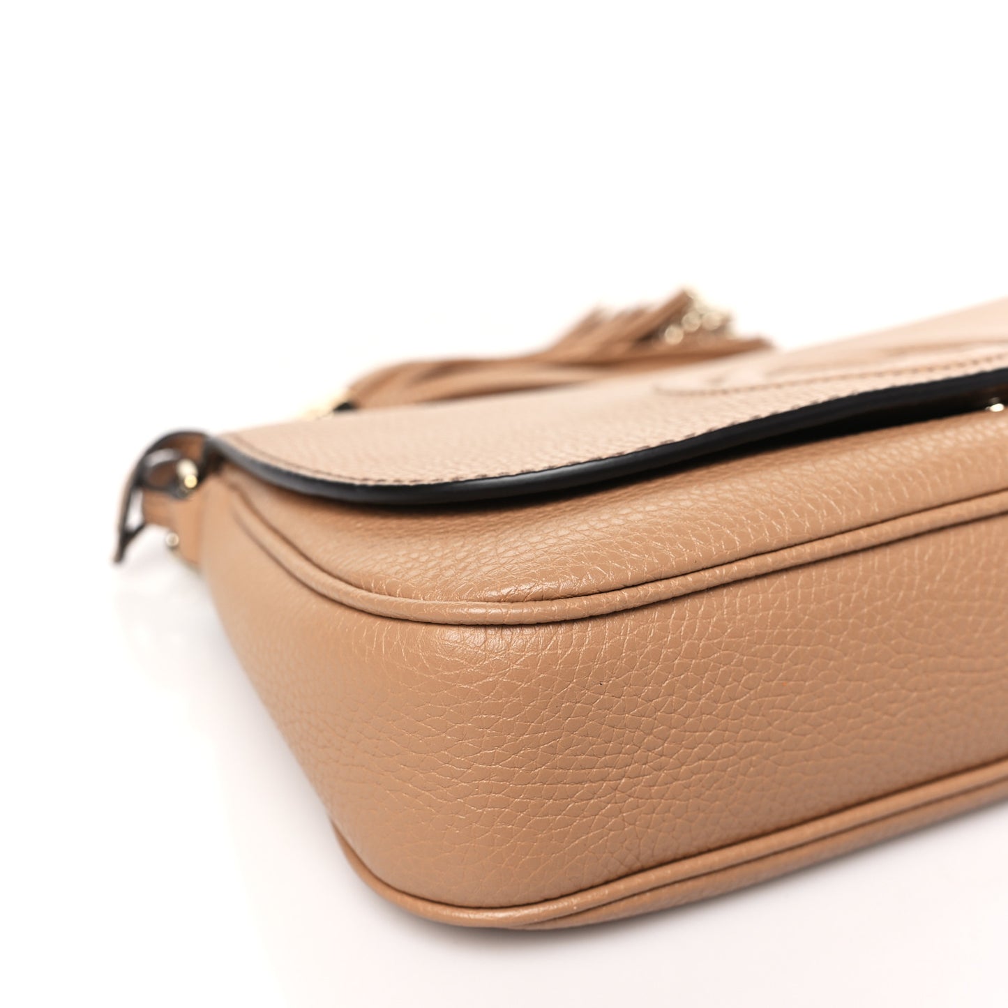 Pebbled Calfskin Medium Soho Flap Crossbody Camelia