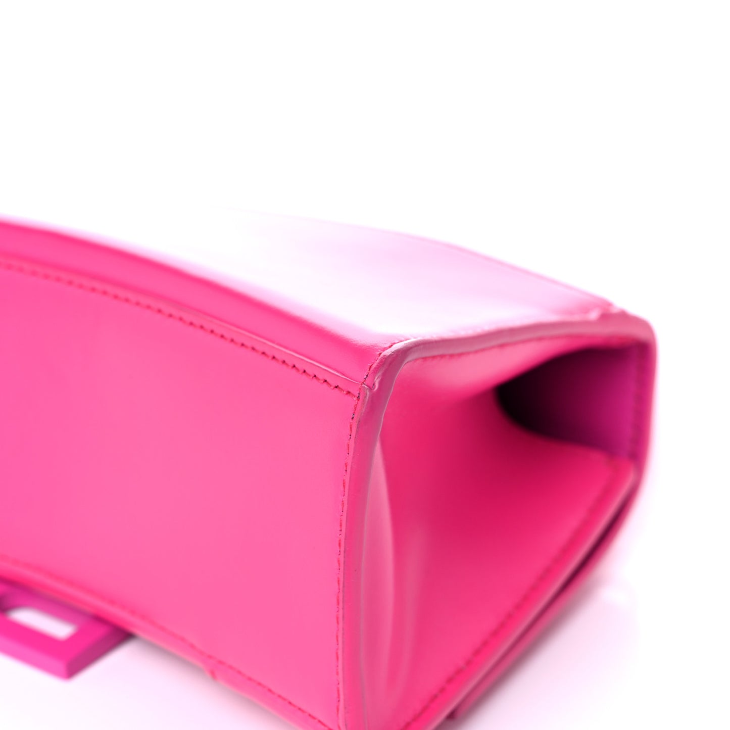 Shiny Box Calfskin Tonal B Hourglass Top Handle Bag XS Fuchsia