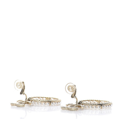 Chanel Crystal Pearl Charms CC Drop Earrings Gold 3 of 5