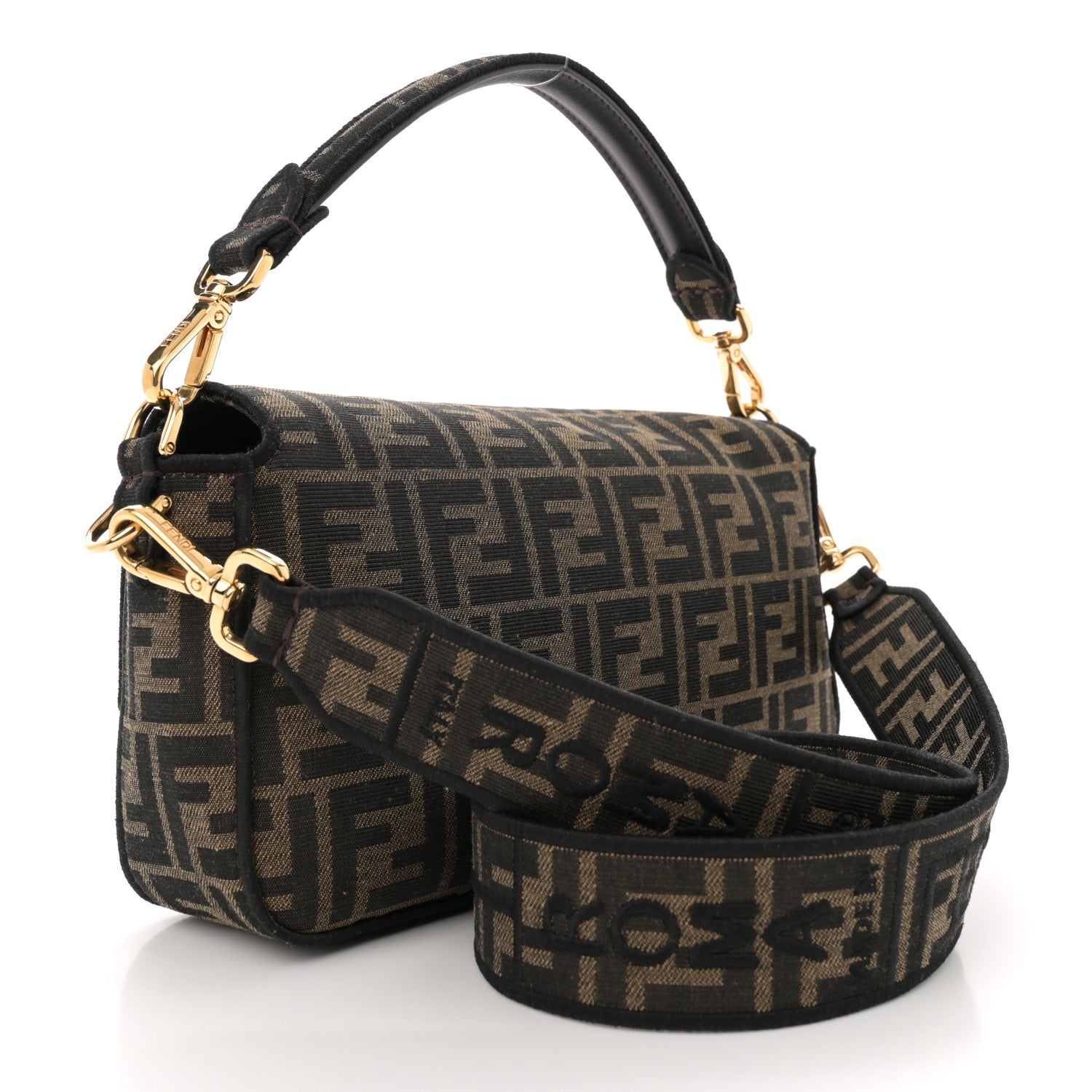 Fendi Fabric Jacquard FF 1974 Medium Baguette Tobacco Moro Black 3 of 11