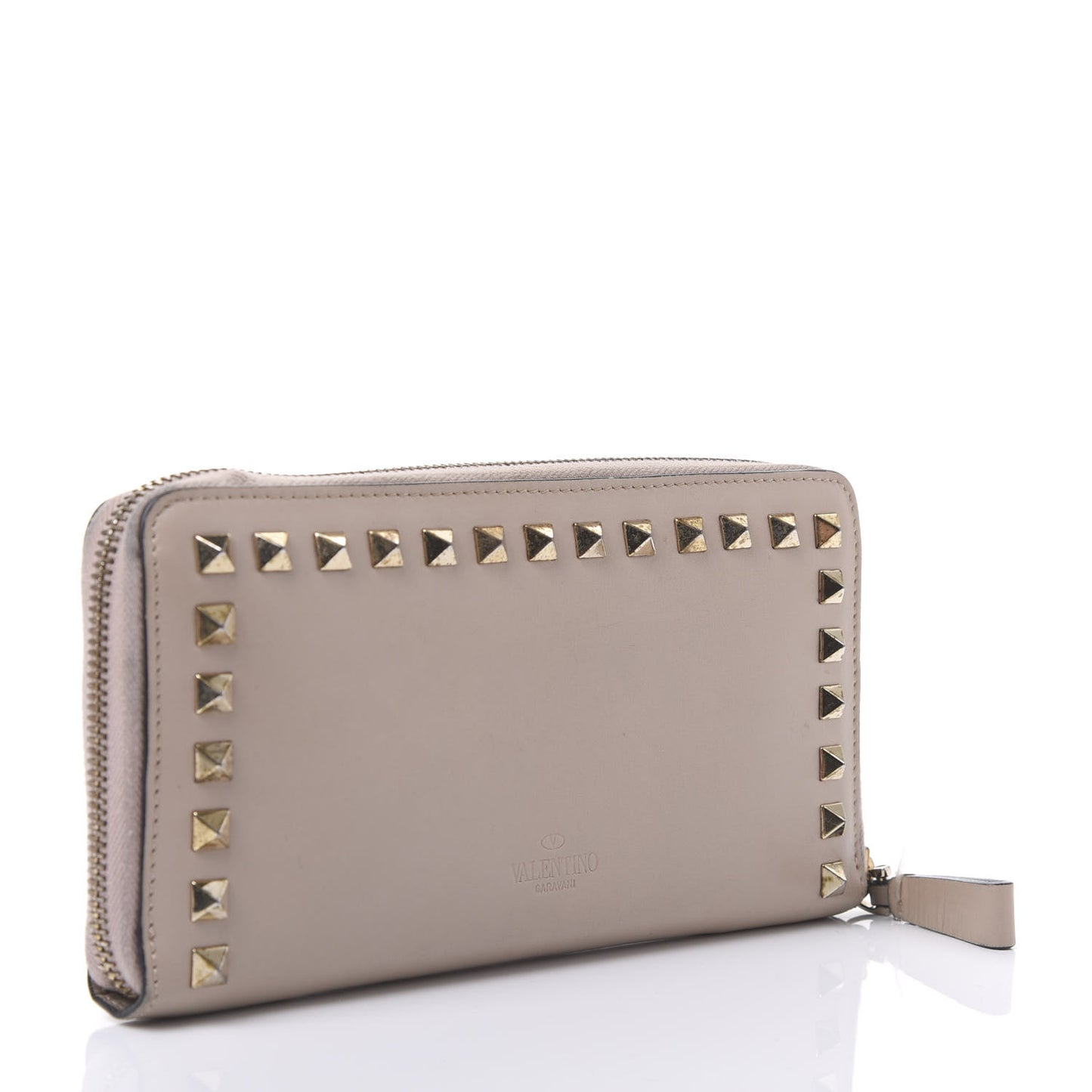 Calfskin Rockstud Zip Around Wallet Poudre