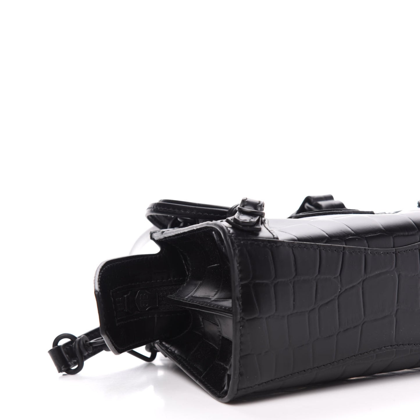 Semi Shiny Calfskin Crocodile Embossed Neo Classic Black Hardware Nano City Crossbody Black