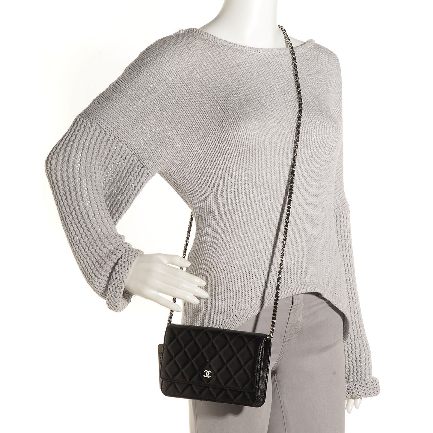 Lambskin Quilted Wallet On Chain WOC Black