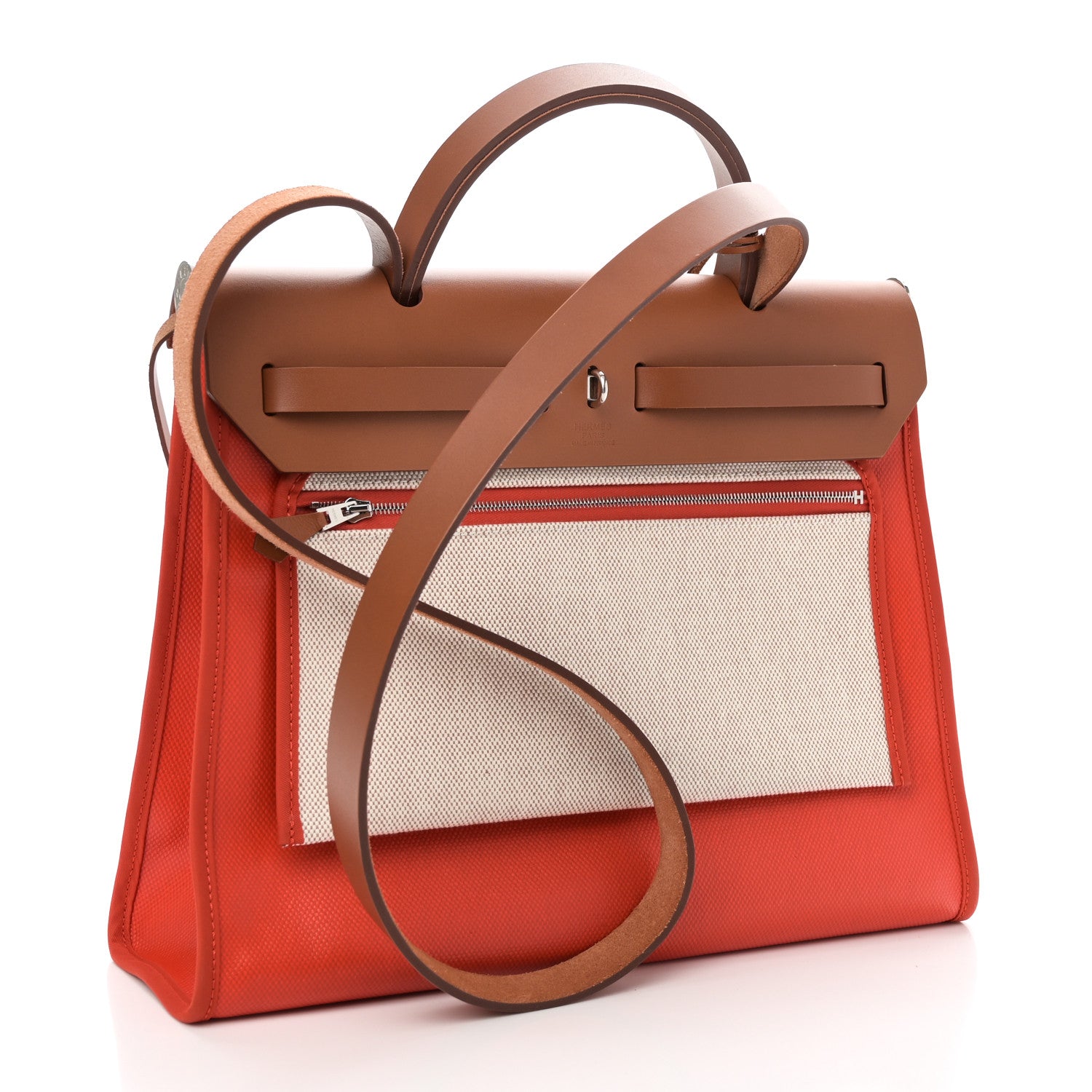 Hermes Toile H Berline Vache Hunter Herbag Zip 31 PM Orange Mecano Fauve 4 of 12