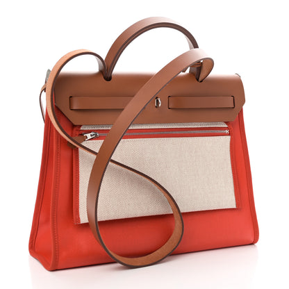 Hermes Toile H Berline Vache Hunter Herbag Zip 31 PM Orange Mecano Fauve 4 of 12
