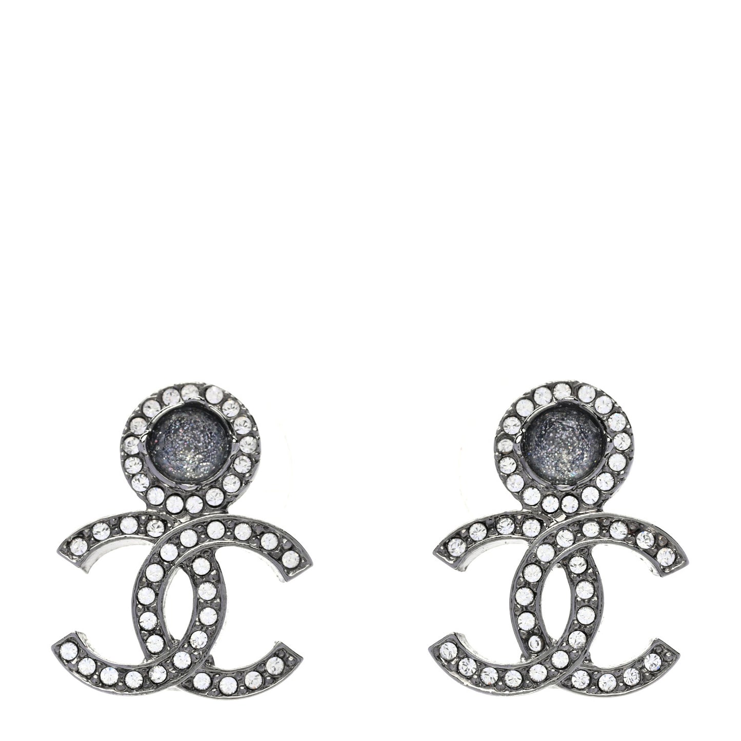 Ruthenium Crystal CC Drop Earrings Silver Grey