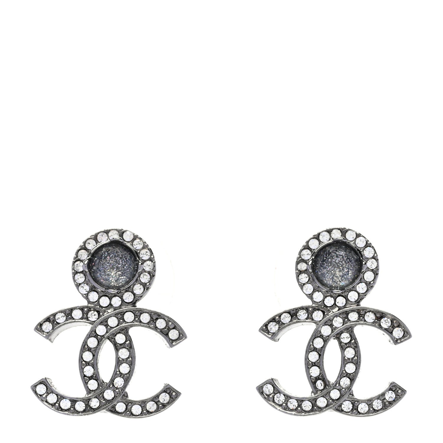 Chanel Ruthenium Crystal CC Drop Earrings Silver Grey 1 of 5