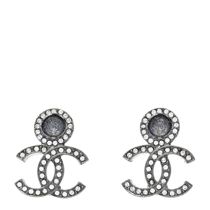 Chanel Ruthenium Crystal CC Drop Earrings Silver Grey 1 of 5