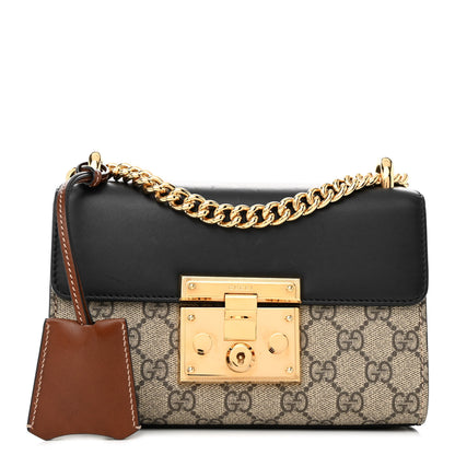 Gucci GG Supreme Monogram Calfskin Small Padlock Shoulder Bag Beige Black Cuir 1 of 14