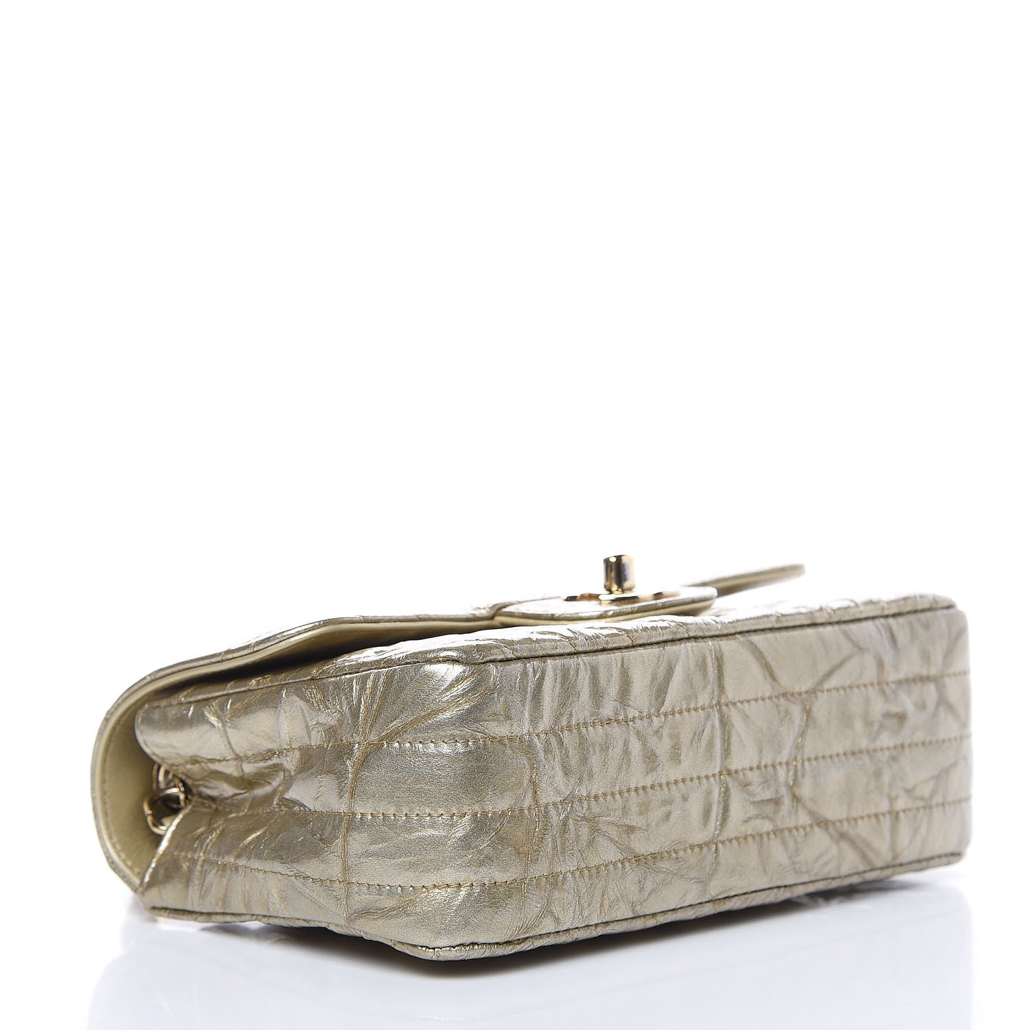 Chanel Patent Metallic Crumpled Calfskin Chevron Quilted Mini Rectangular Flap Gold 4 of 11
