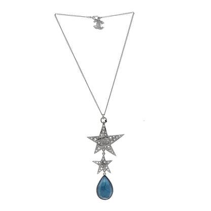 Chanel Crystal Resin CC Star Drop Necklace Silver Blue 3 of 6
