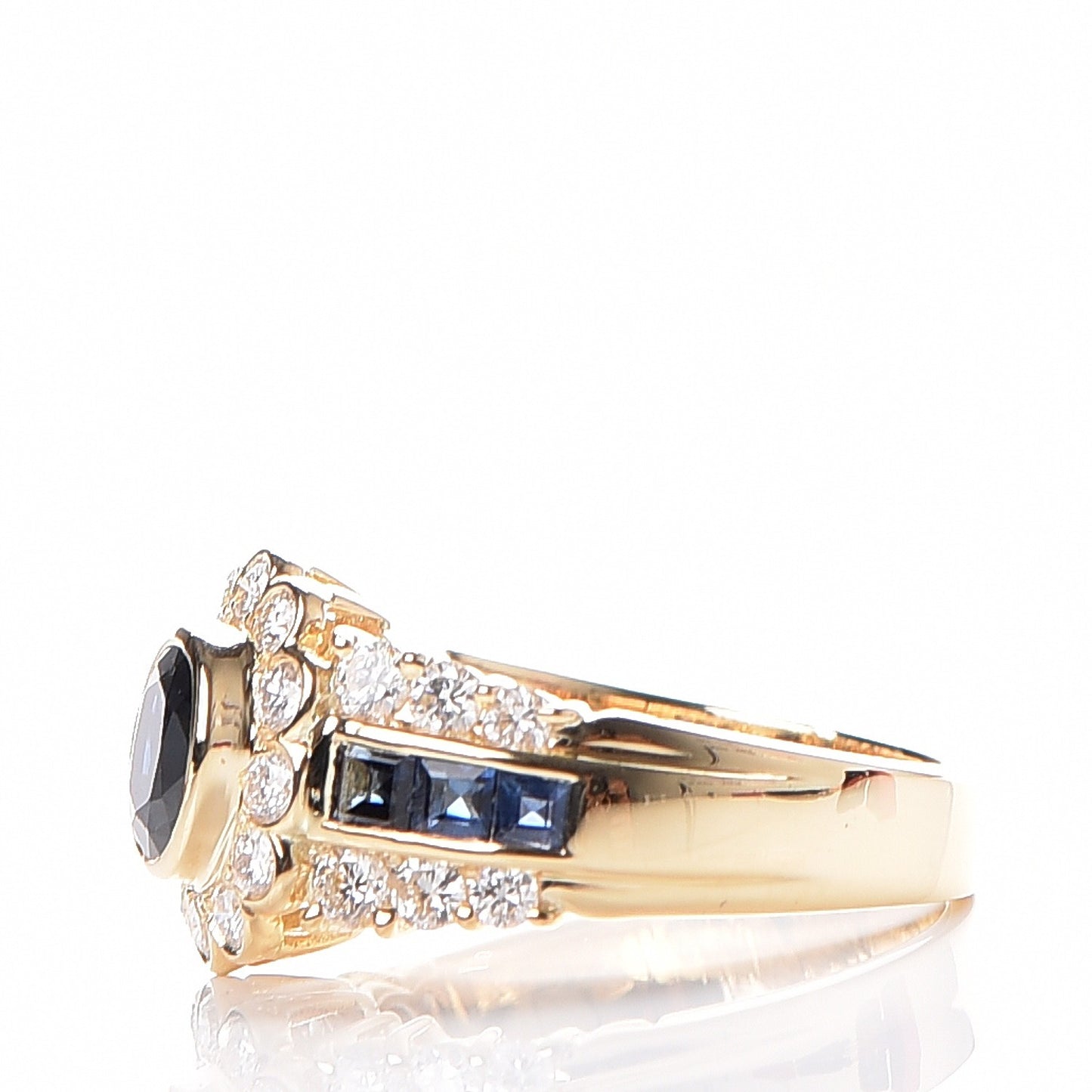 18K Yellow Gold Diamond Sapphire Ring 55 7.5