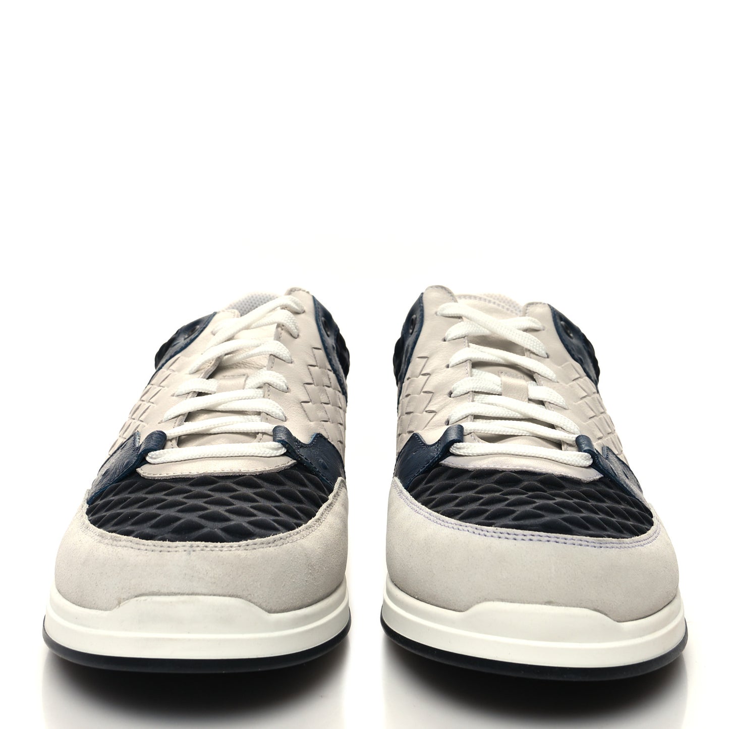 Nappa Ostrich Intrecciato Suede Sneakers 43 Grey Black Navy