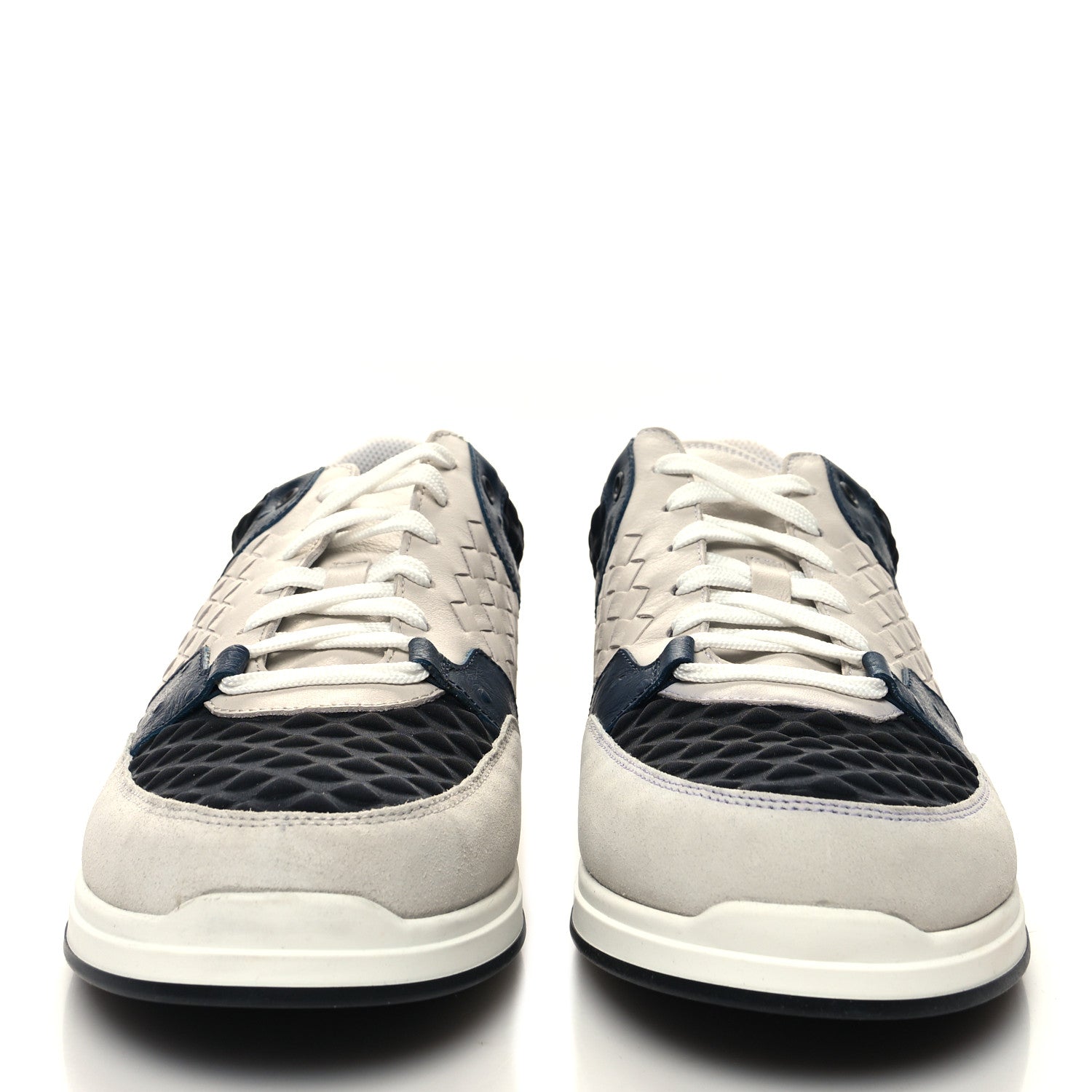 Bottega Veneta Nappa Ostrich Intrecciato Suede Sneakers 43 Grey Black Navy 2 of 11