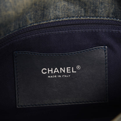 Chanel Denim Quilted Camellia Embroidered Medium Flap Blue 6 of 7