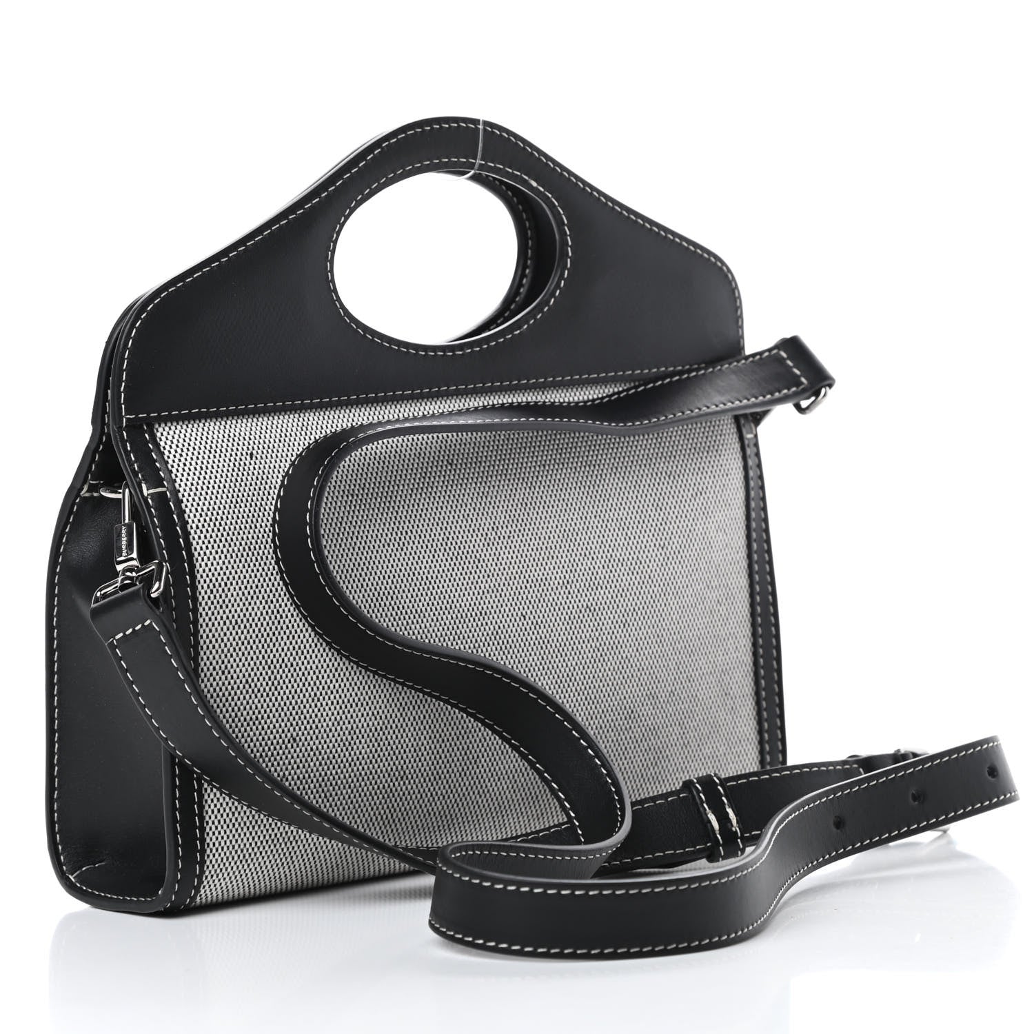 Burberry Canvas Calfskin Foldover Pocket Bag Black 5 of 14