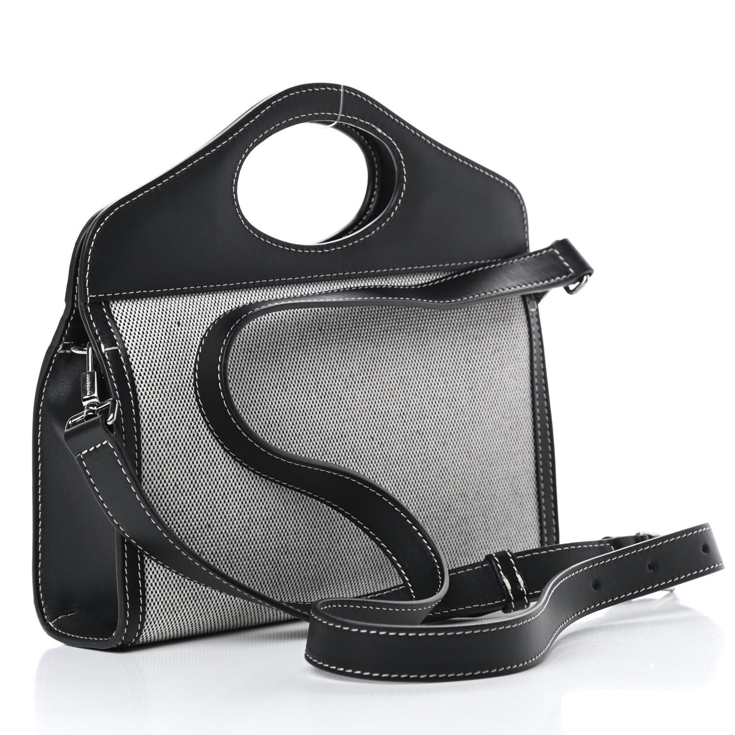 Canvas Calfskin Foldover Pocket Bag Black