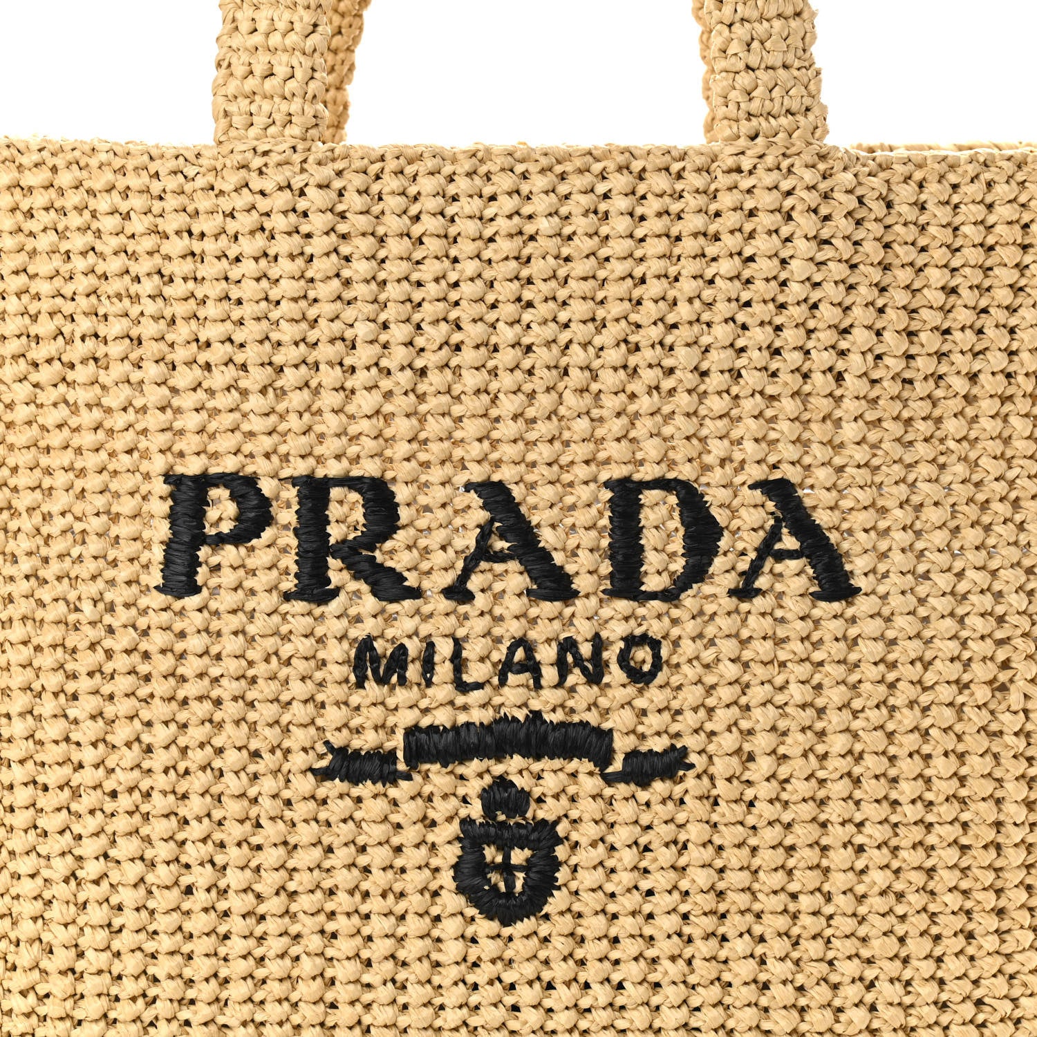 Prada Yarn Raffia Effect Crochet Embroidered Logo Tote Naturale 7 of 10