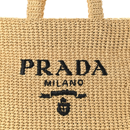 Prada Yarn Raffia Effect Crochet Embroidered Logo Tote Naturale 7 of 10
