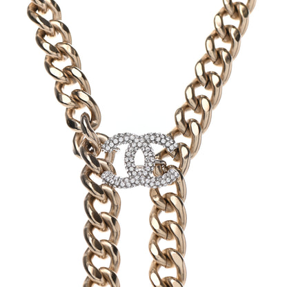 Chanel Chain Link Crystal CC Dog Tag Charm Necklace Gold 4 of 5