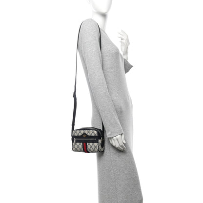 Gucci GG Supreme Monogram Textured Dollar Calfskin Web Mini Ophidia Shoulder Bag Beige Blue 2 of 13