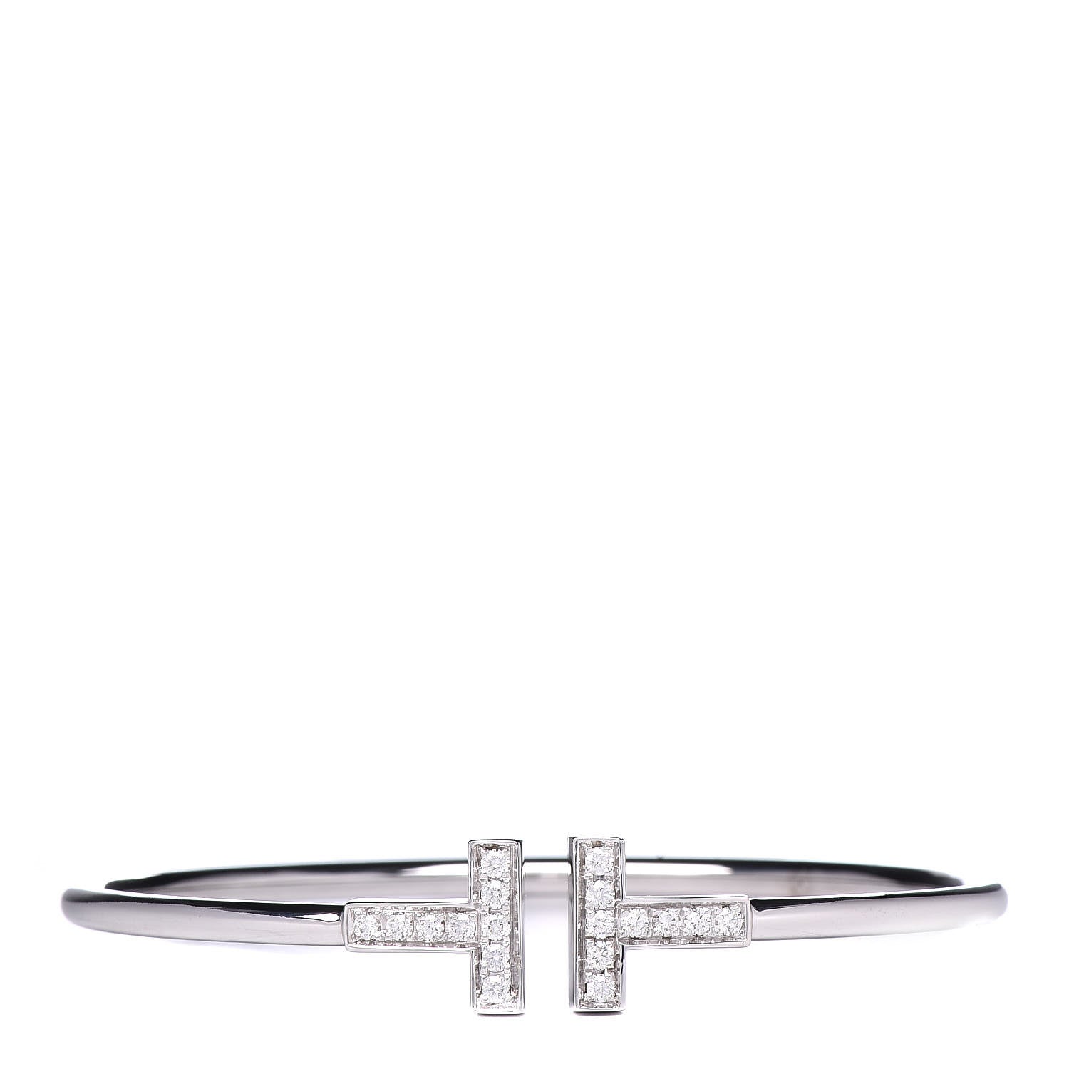 Tiffany 18K White Gold Diamond T Wire Bracelet 1 of 5