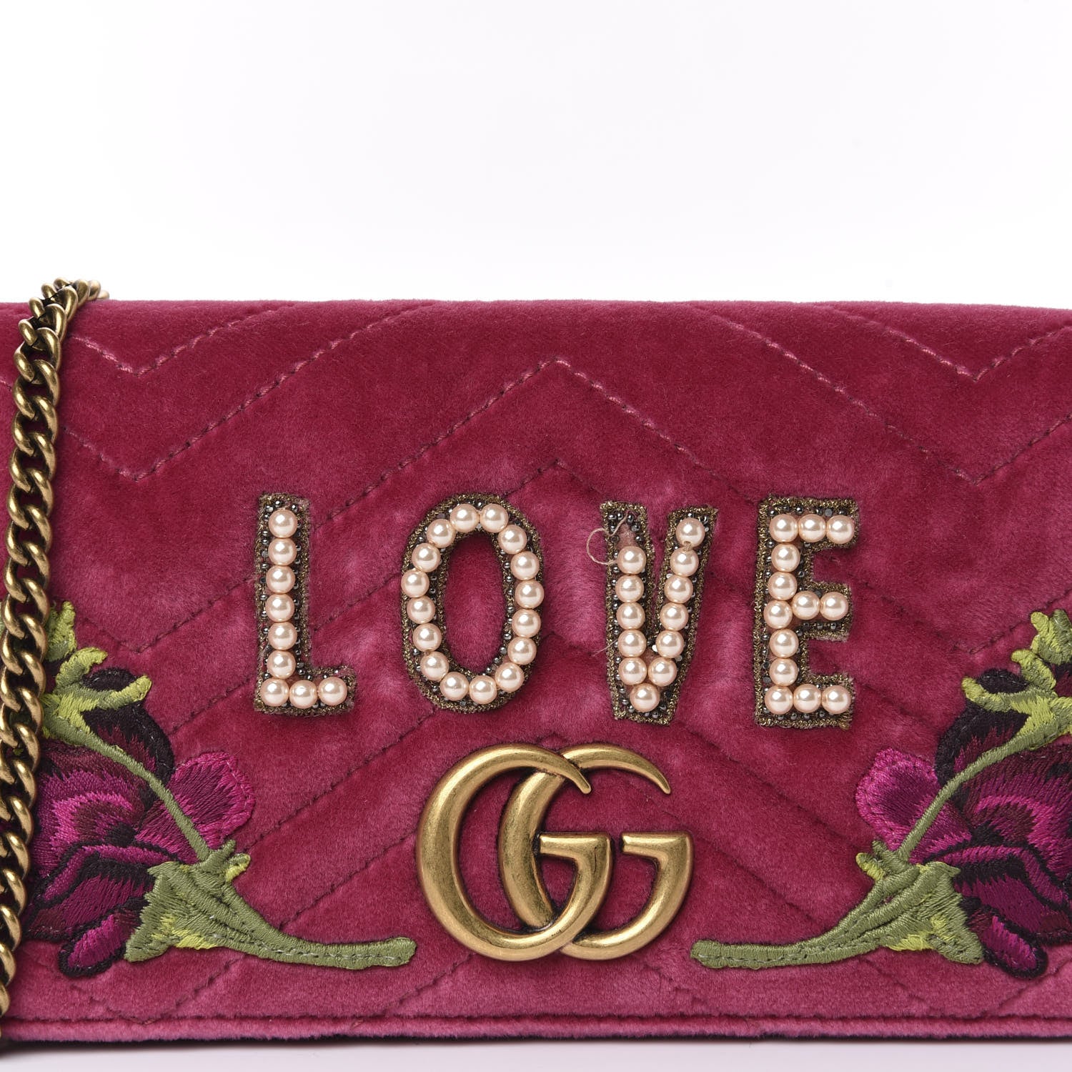 Gucci Velvet Matelasse Love Embroidered GG Marmont Mini Bag Light Raspberry Rose 10 of 11