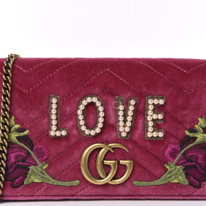 Gucci Velvet Matelasse Love Embroidered GG Marmont Mini Bag Light Raspberry Rose 10 of 11