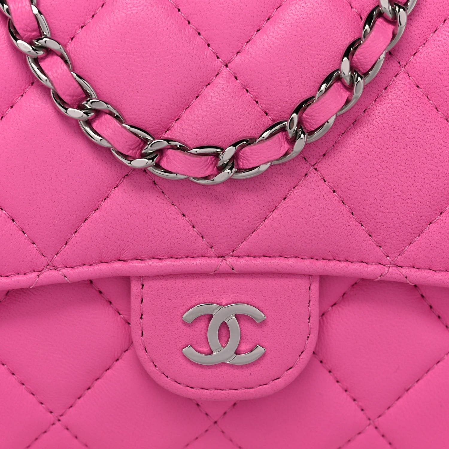 Chanel Lambskin Quilted Flap Phone Holder With Chain Neon Pink 9 of 13