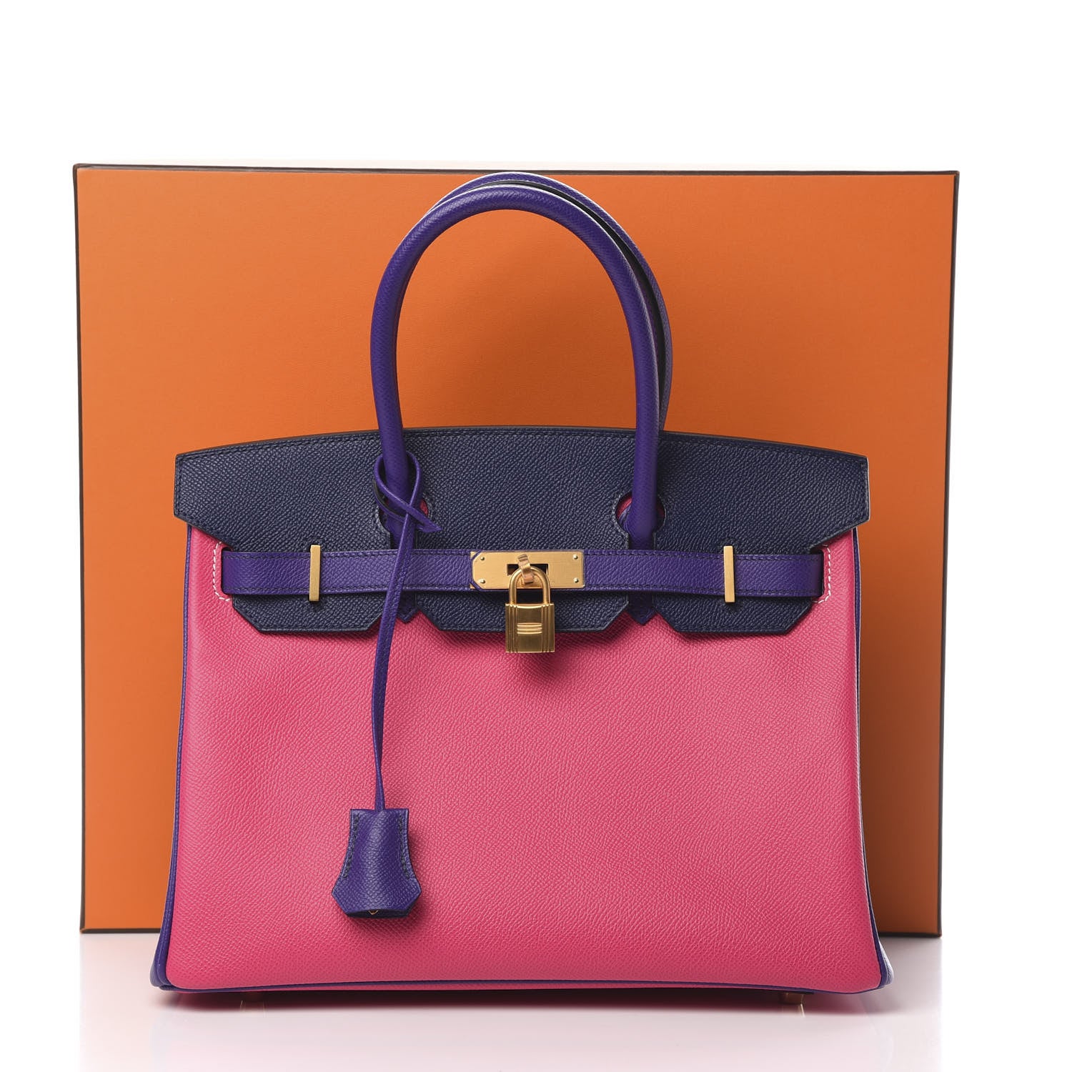 Hermes Epsom Horseshoe Birkin 30 Blue Encre Ultraviolet Rose Tyrien 35 of 35
