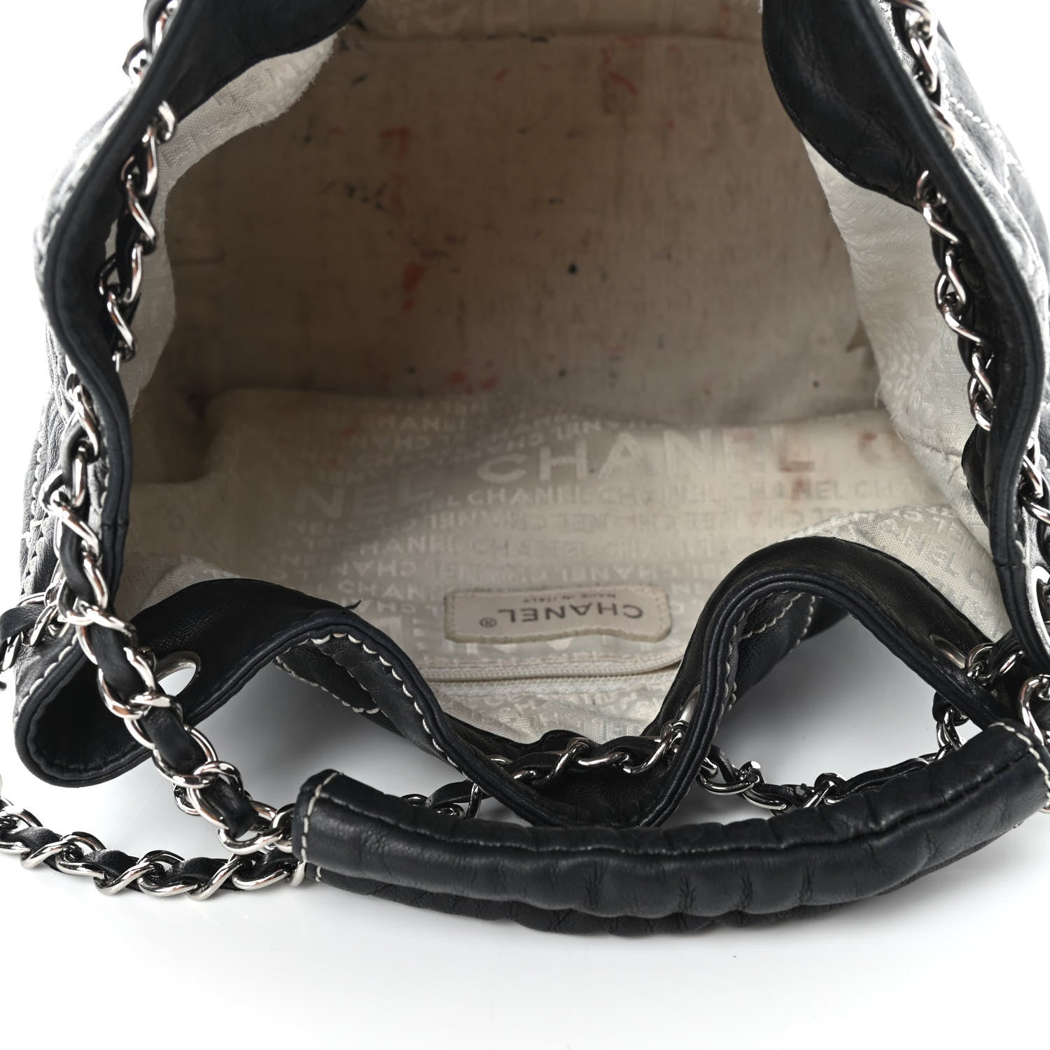 Chanel Lambskin Contrast Stitch Small Drawstring Tote Black 4 of 5