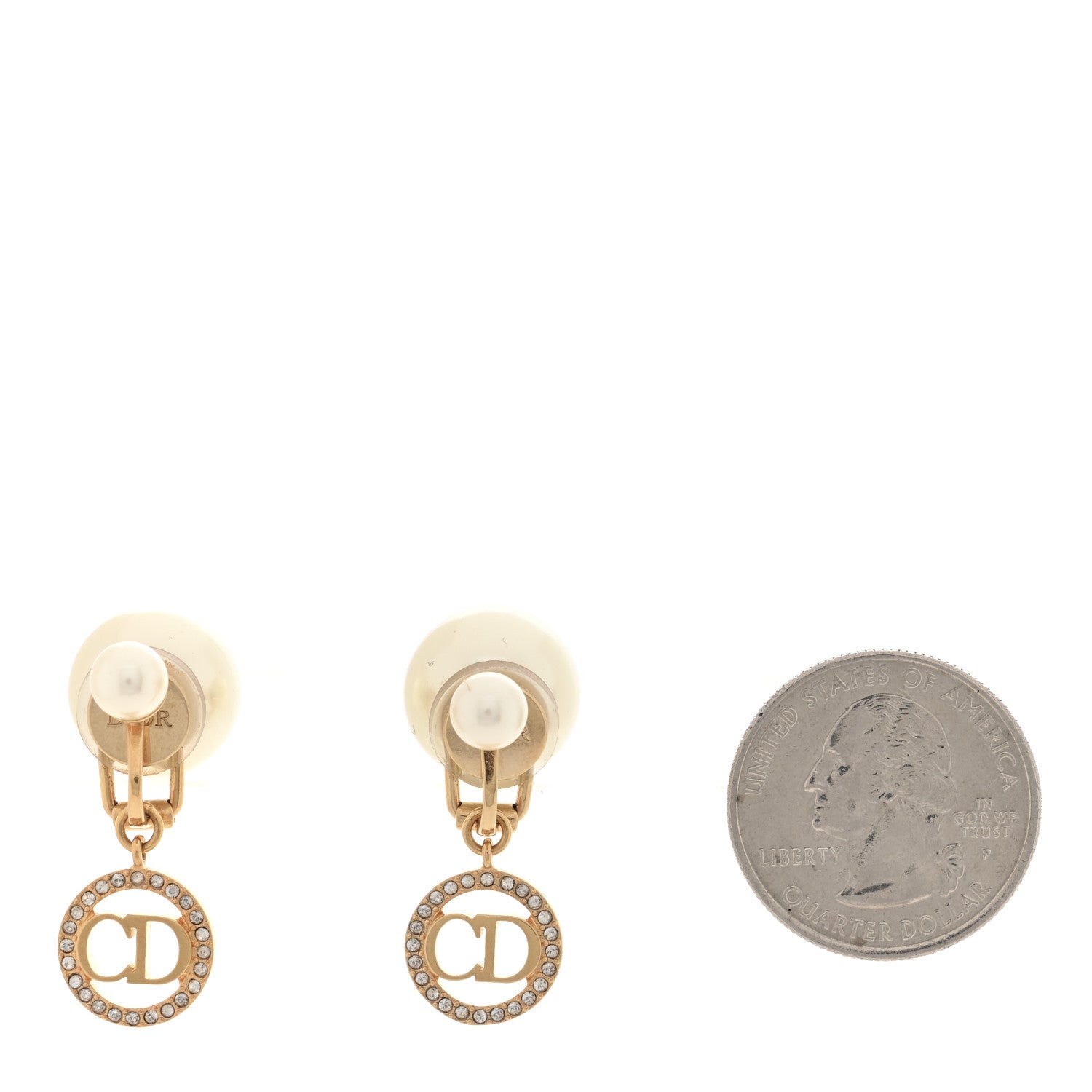 Christian Dior Metal Pearl Crystal Tribales CD Clip On Earrings Gold 2 of 4