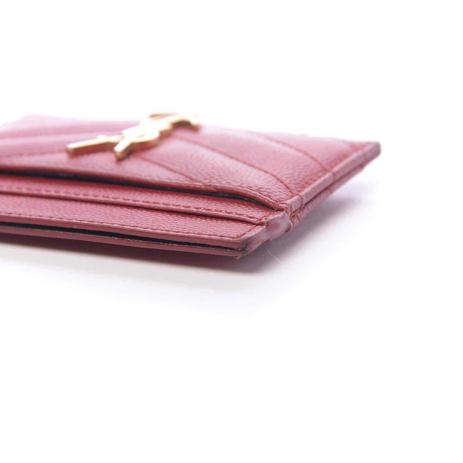 Saint Laurent Grain De Poudre Matelasse Chevron Monogram Credit Card Case New Red 11 of 12