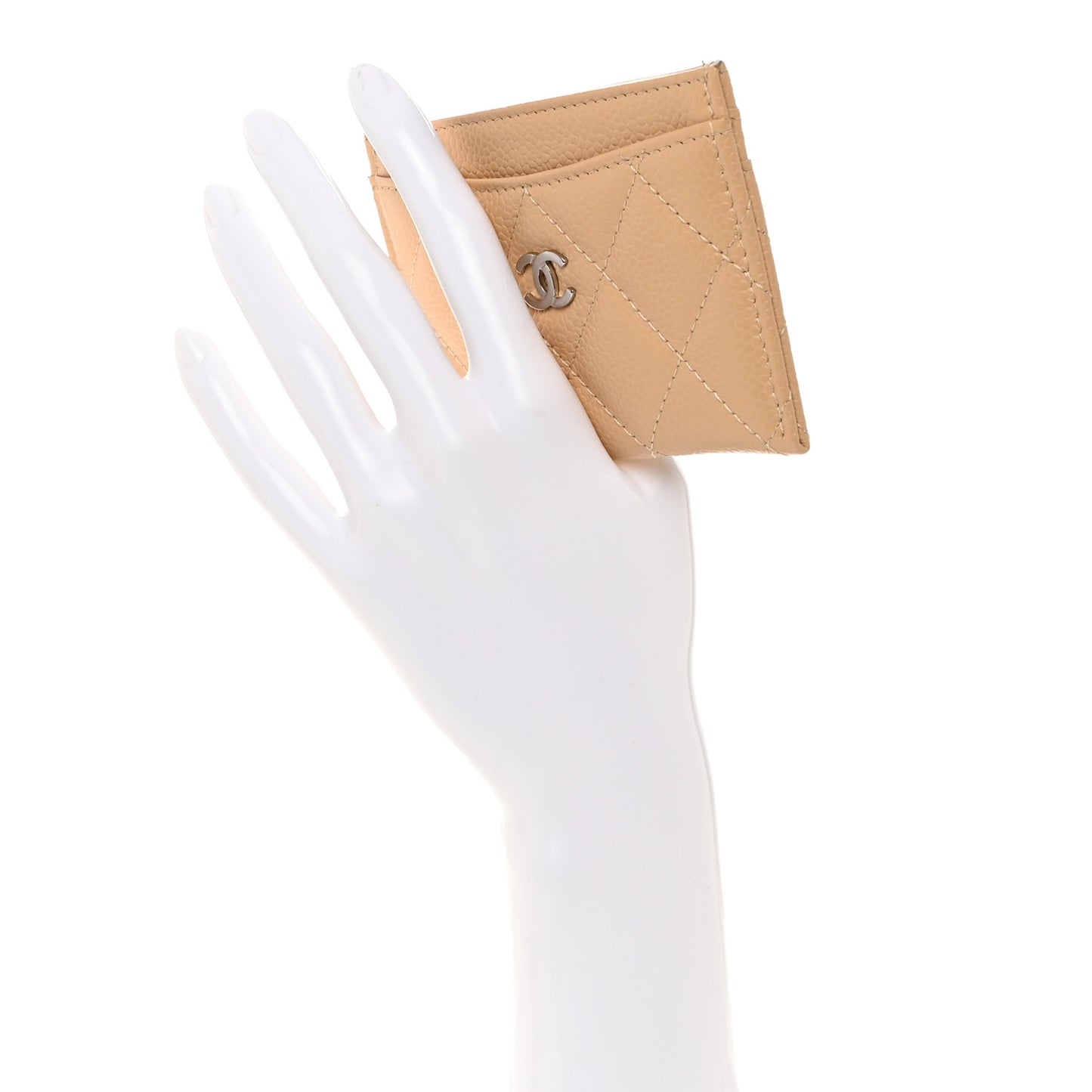 Caviar Quilted Card Holder Beige