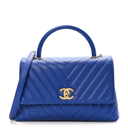 Chanel Caviar Chevron Quilted Small Coco Handle Flap Blue 1 of 9