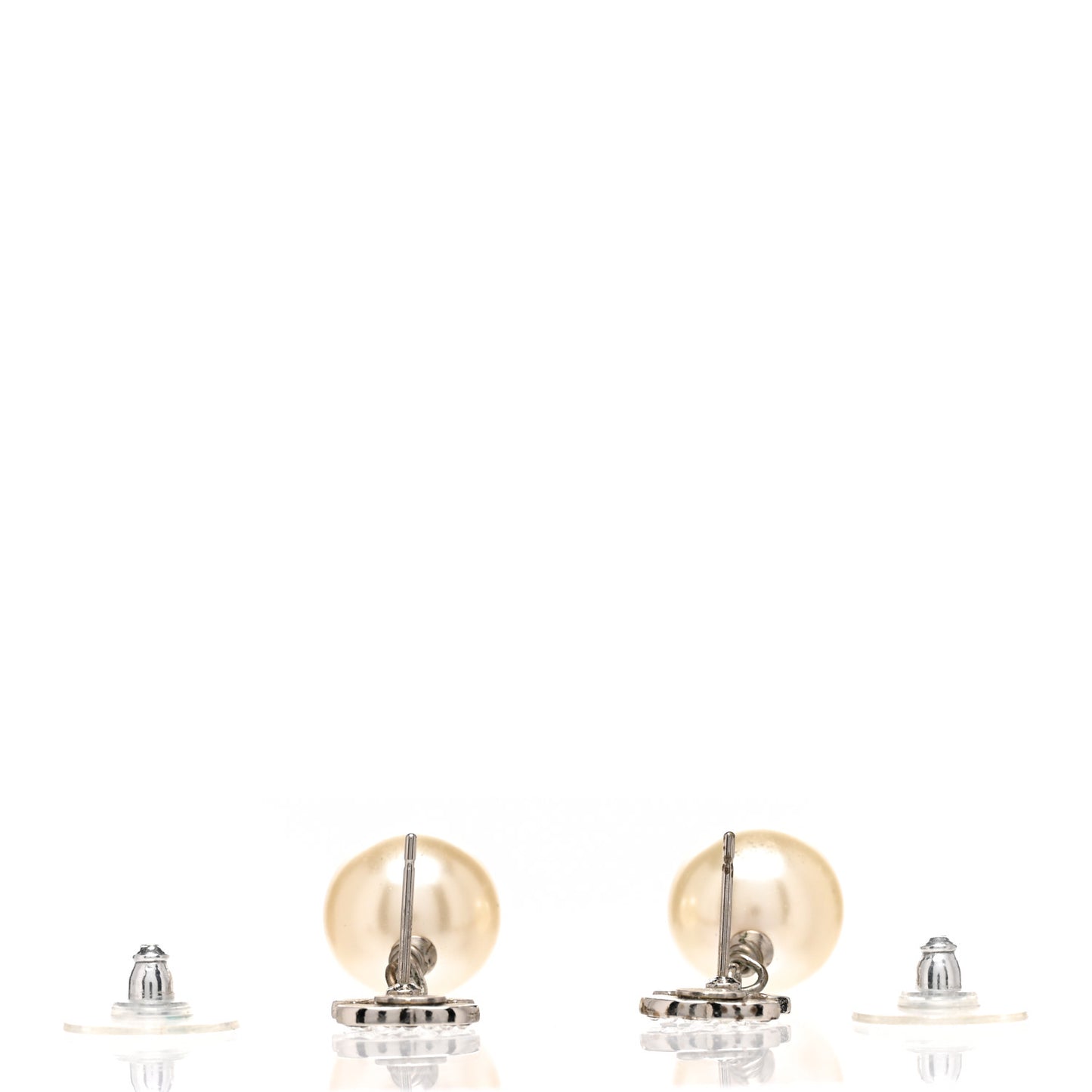Crystal Pearl CC Drop Earrings Silver Pearly White