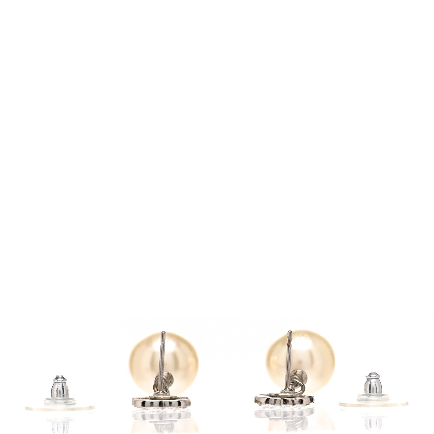 Chanel Crystal Pearl CC Drop Earrings Silver Pearly White 3 of 5