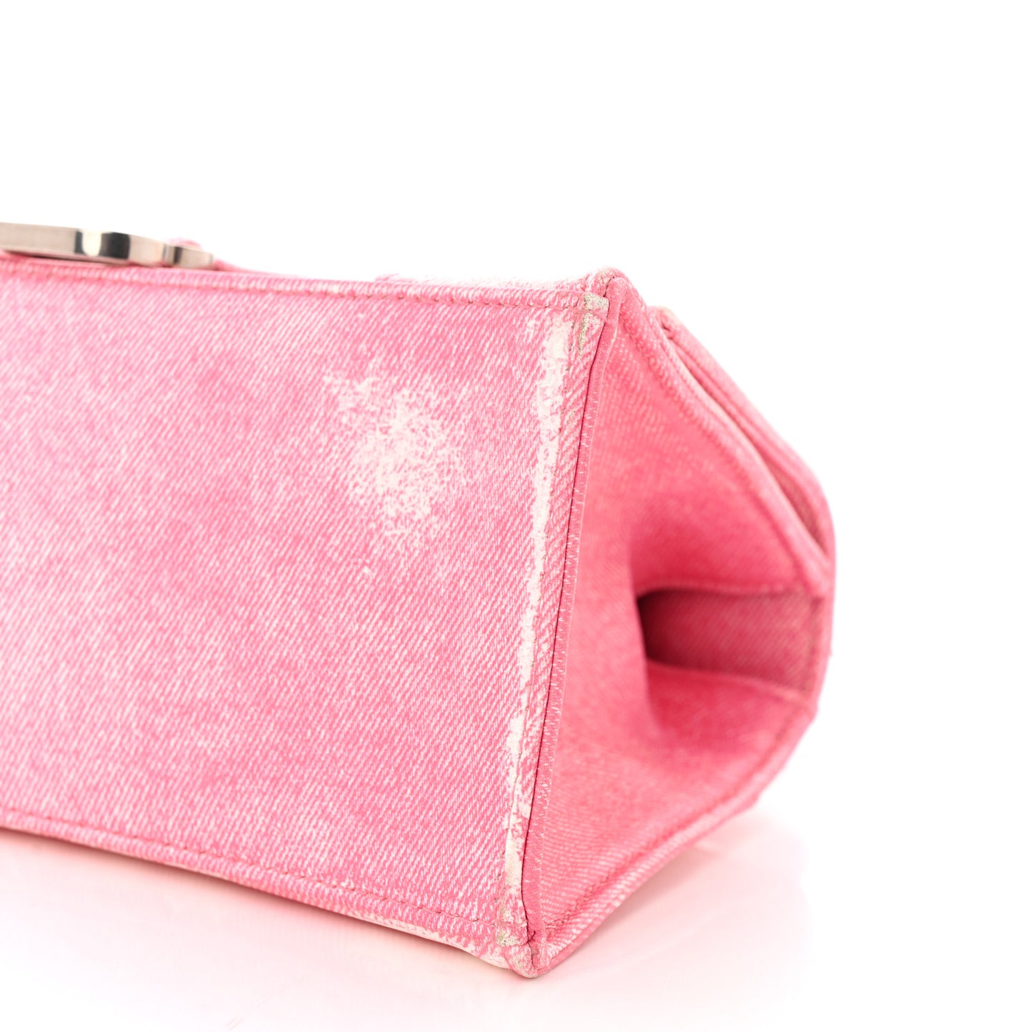 Nappa Denim Printed Small Hourglass Top Handle Bag Denim Pink