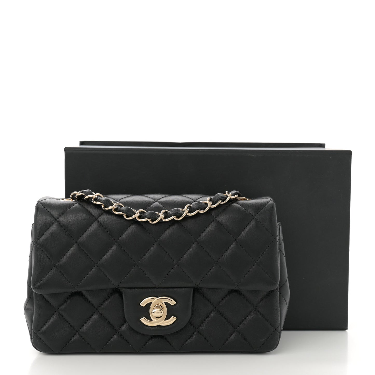 Lambskin Quilted Mini Rectangular Flap Black