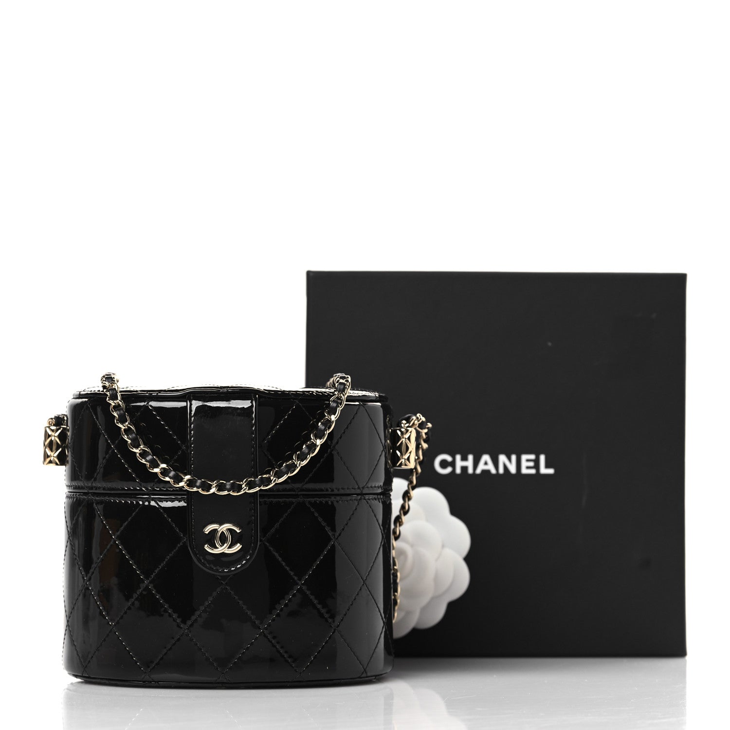 Chanel Patent Quilted Round Clutch With Chain Black 10 of 10