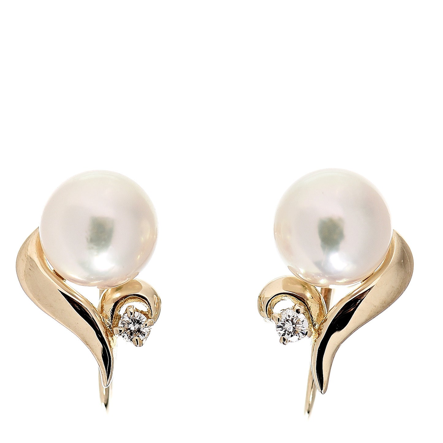 14K Yellow Gold Diamond Akoya Pearl 6.5mm Screw Back Earrings
