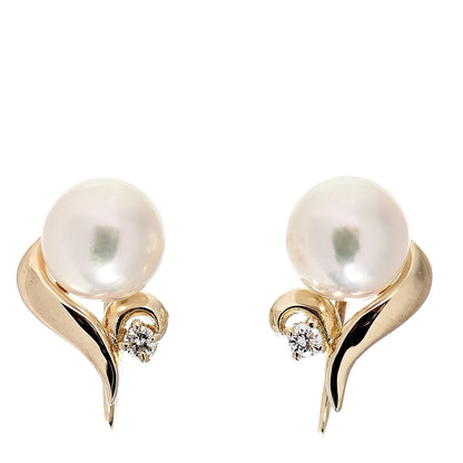 Mikimoto 14K Yellow Gold Diamond Akoya Pearl 6.5mm Screw Back Earrings 1 of 4