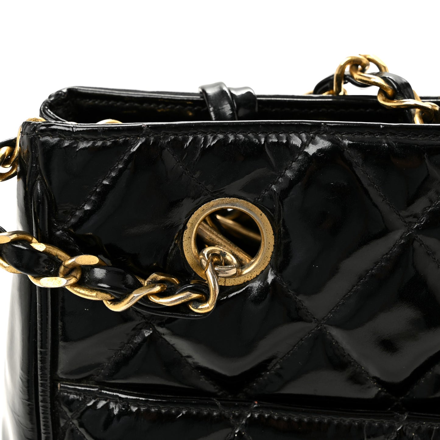 Patent Quilted Shopping Tote  Black