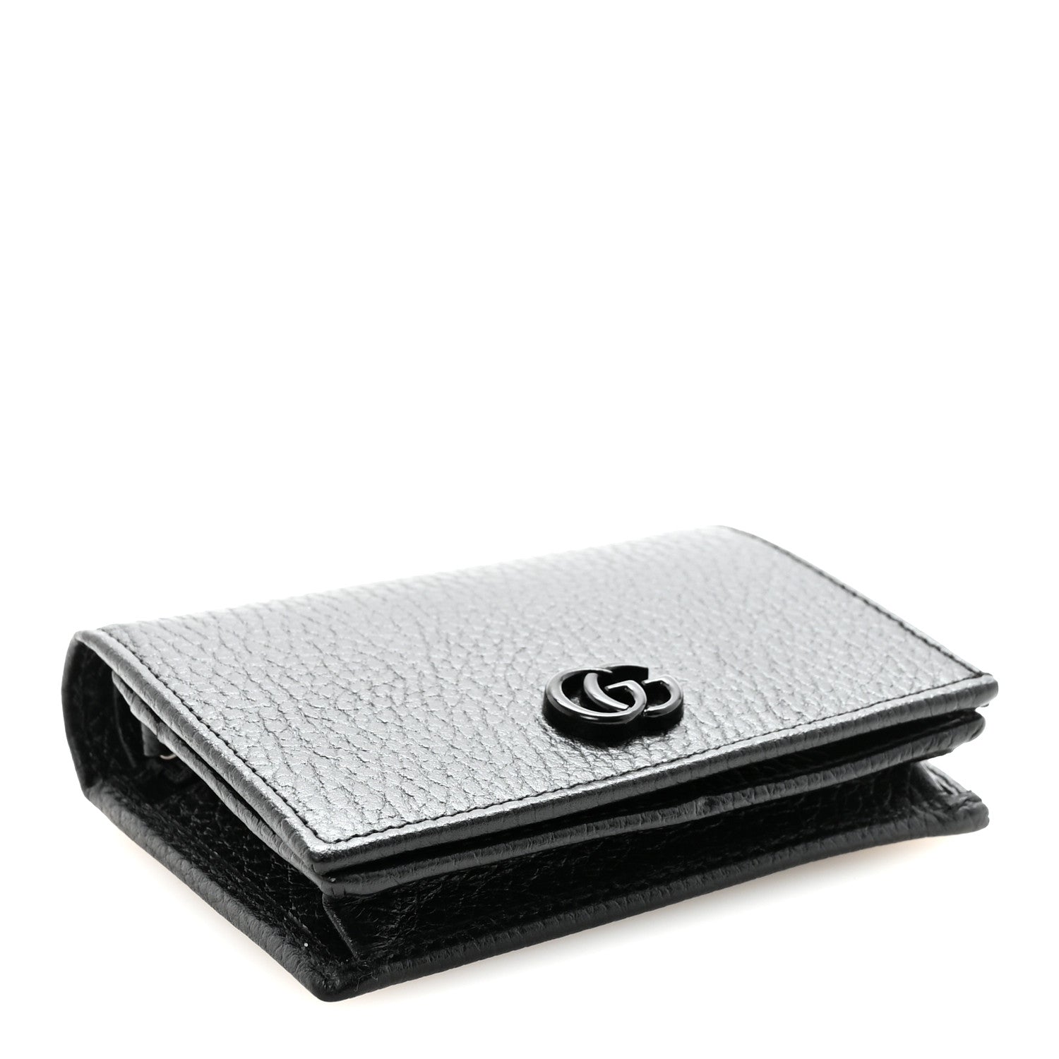 Gucci Dollar Calfskin Enamel Monochrome GG Marmont Card Case Black 4 of 8