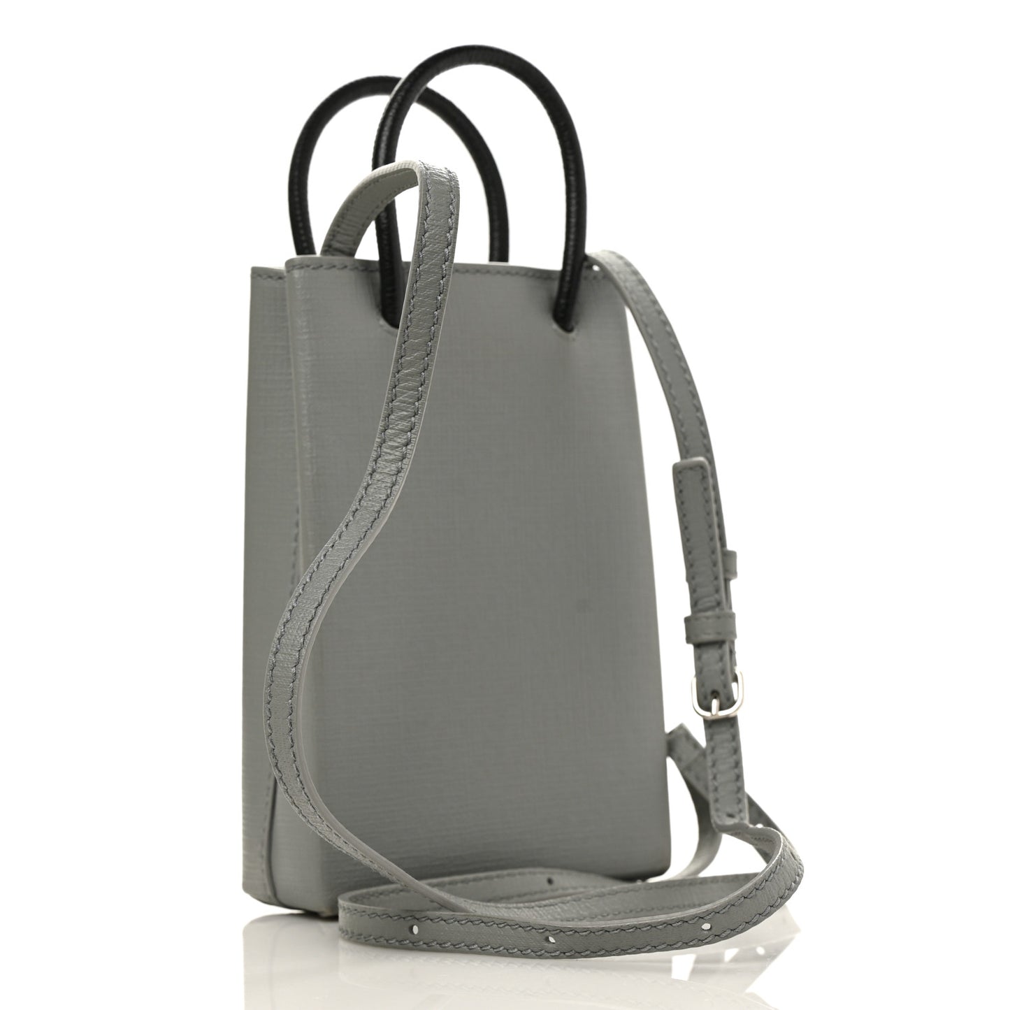 Squared Calfskin Logo Shopping Phone Holder Bag Balenciaga Grey