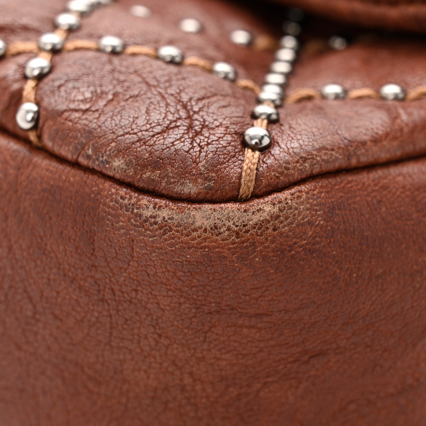 Crumpled Lambskin Studded Paris Dallas Flap Bag Brown