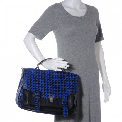 Proenza Schouler Leather PS1 Large Triangle Print Satchel Blue 2 of 6