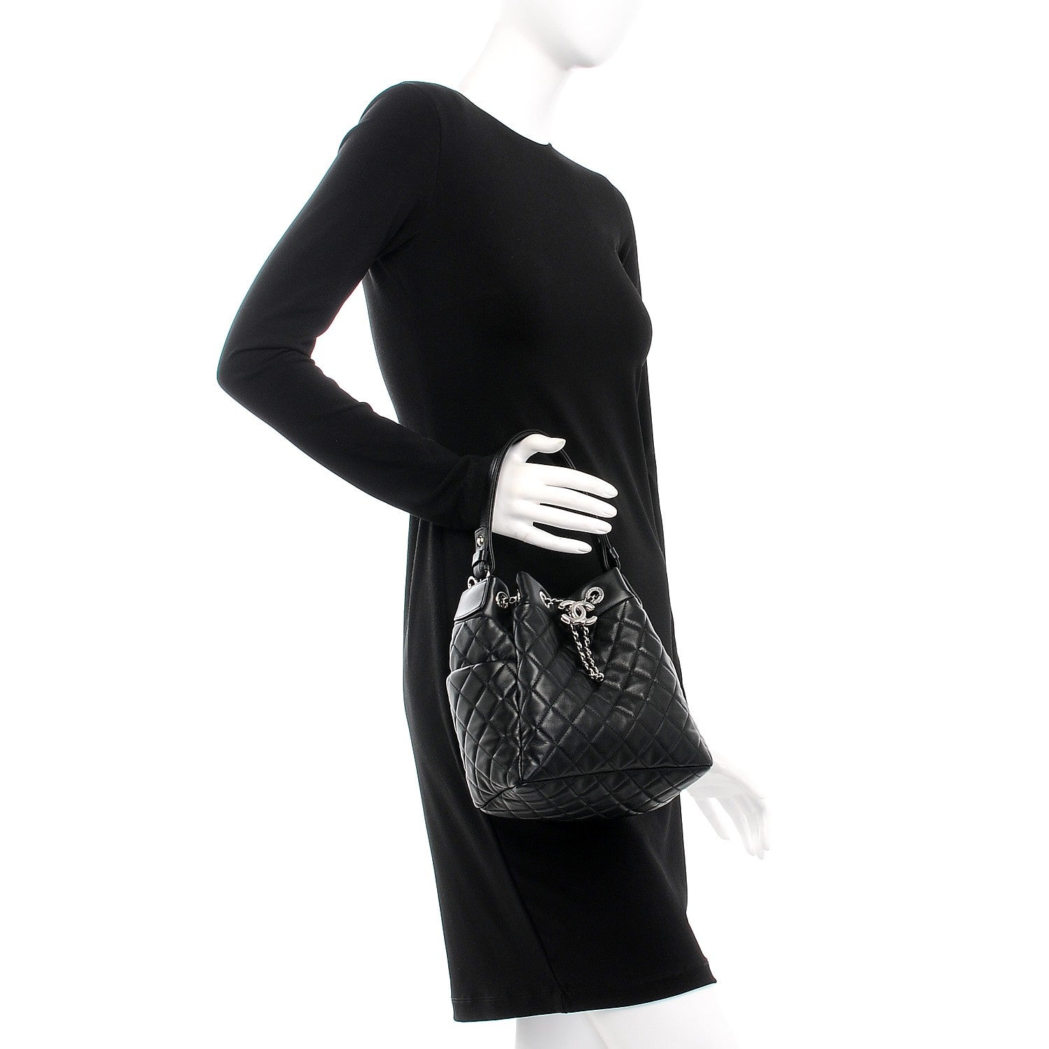 Chanel Lambskin Quilted Small Chain Bucket Bag Black 3 of 9