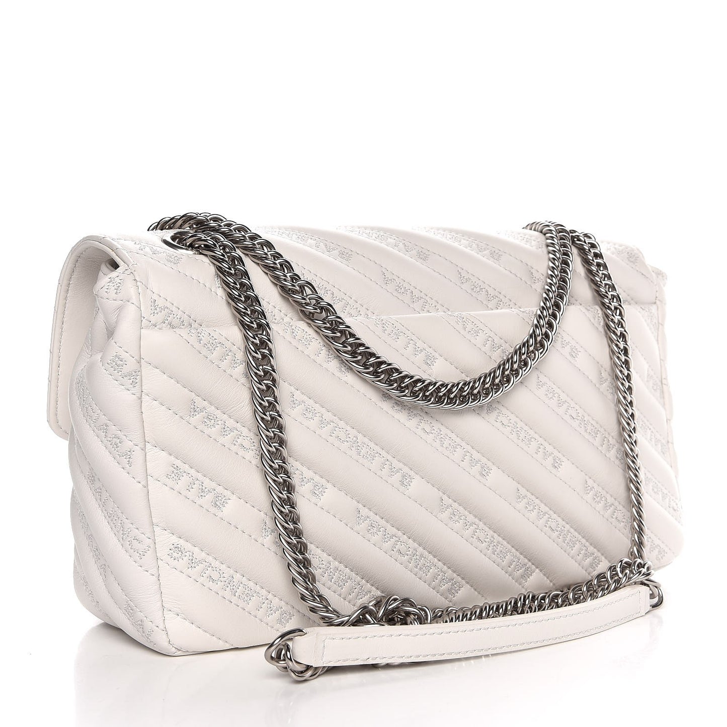 Calfskin Logo Matelasse M BB Chain Shoulder Bag Blanc Neige