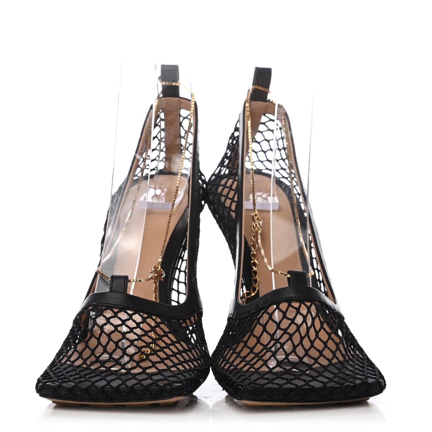 Mesh Calfskin Chain Stretch Pumps 35 Black